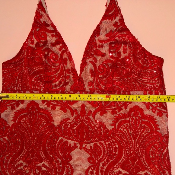 Free People Night Shimmers Mini Dress Womens Size 14 Red V Neck Lace Sequin New - Picture 14 of 16